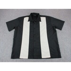 Steady Shirt Mens Extra Large Black White Striped Bowling Button Up Relaxed